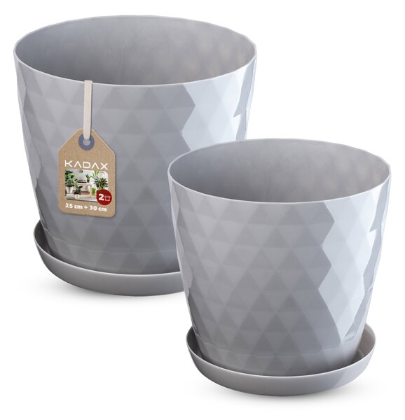 Doniczka na kwiaty z podstawką szara Amily 25 cm + 30 cm, 2 szt