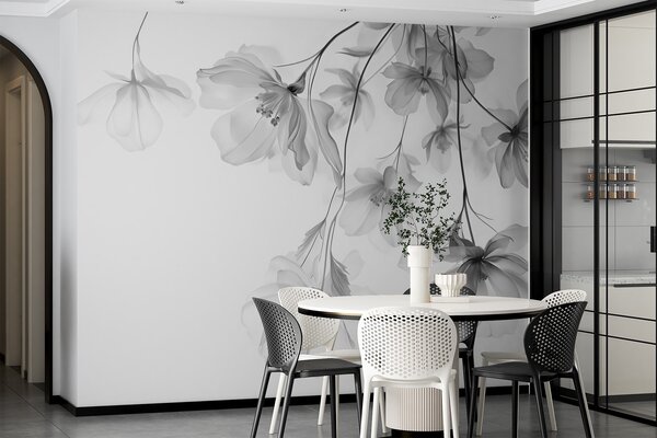 Fototapety Czarne kwiaty z półprzezroczystymi płatkami zwisającymi z gałęzi,, Fototapety Kwiaty, Fototapety Duże kwiaty, w08911 : Uwalls.pl