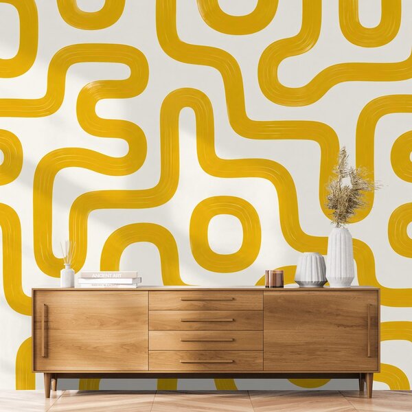 Tapeta żółte geometryczne linie retro