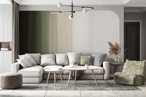 Fototapety Abstrakcyjny, minimalistyczny nadruk gradientowy z pionowymi pasami ciemnej zieleni, beżu i, Fototapety Abstrakcja, w08915 : Uwalls.pl