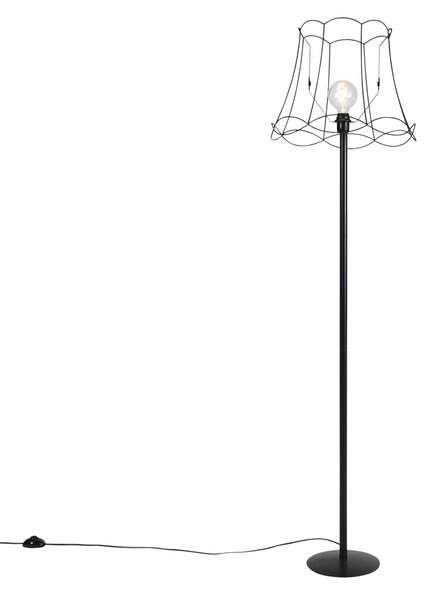 Czarna lampa stojąca z abażurem Granny Frame czarny 45 cm - Simplo