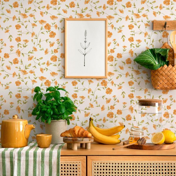 Tapety Pomarańczowe kwiaty na białym tle, Tapety Angielskie, a00015 : Uwalls.pl