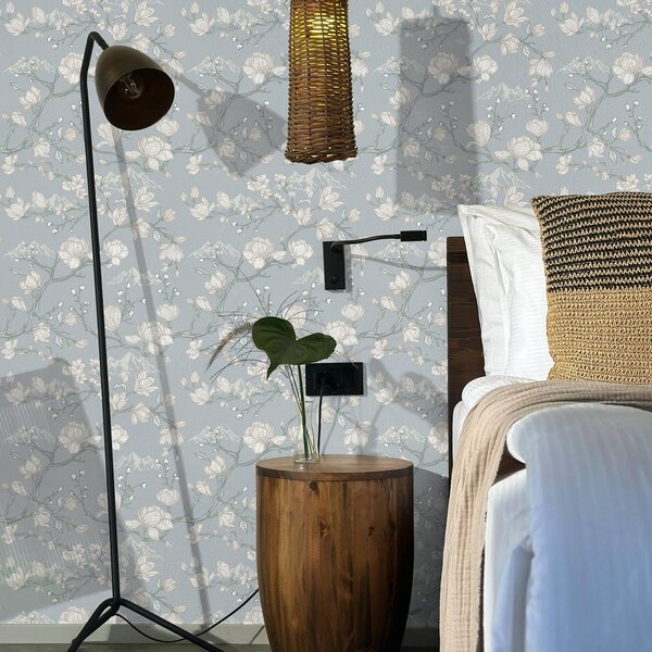 Tapety Białe kwiaty na gałęziach i góry na niebieskim tle, Tapety Shabby Chic, a00021 : Uwalls.pl