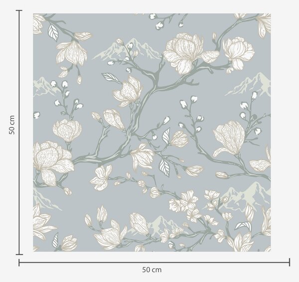 Tapety Białe kwiaty na gałęziach i góry na niebieskim tle, Tapety Shabby Chic, a00021 : Uwalls.pl
