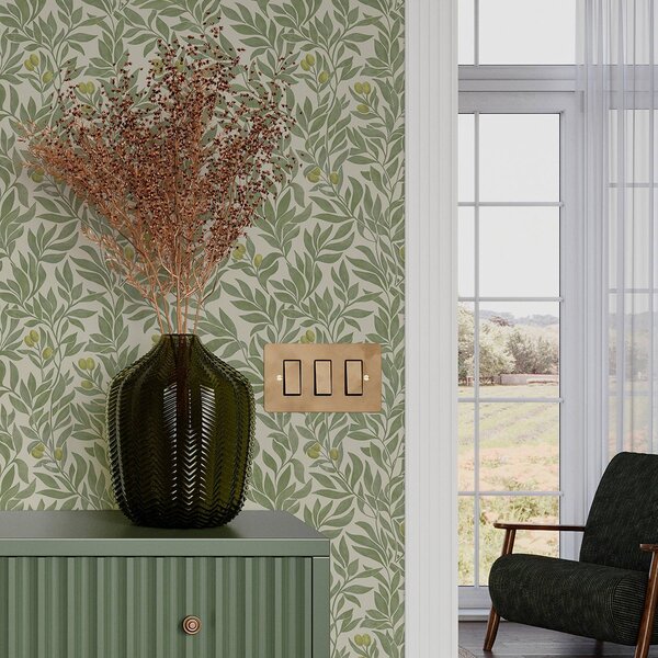 Tapety Gałązki zielonej oliwki, Tapety Boho, a00026 : Uwalls.pl