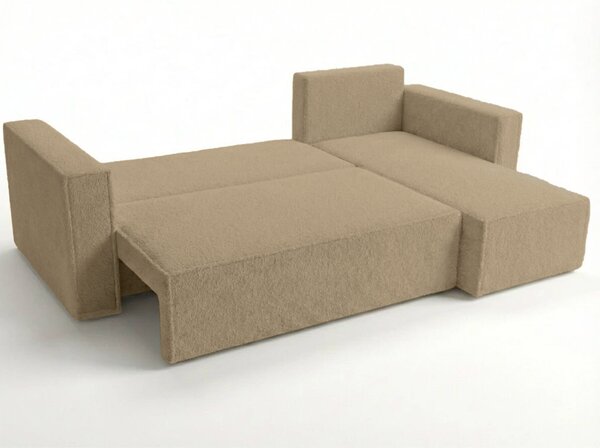 Rozkładana narożna sofa SMART BOUCLE 232x143 cm, ciemnobeżowa, uniwersalna