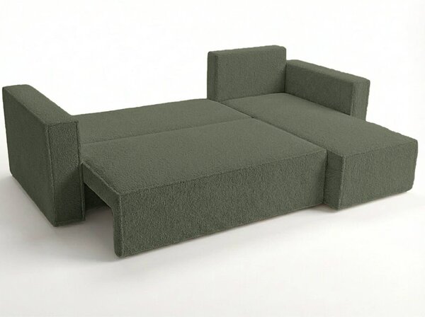 Rozkładana narożna sofa SMART BOUCLE 232x143 cm, ciemnozielona, uniwersalna