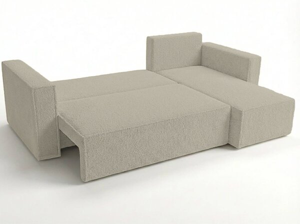 Rozkładana narożna sofa SMART BOUCLE 232x143 cm, szarobeżowa, uniwersalna