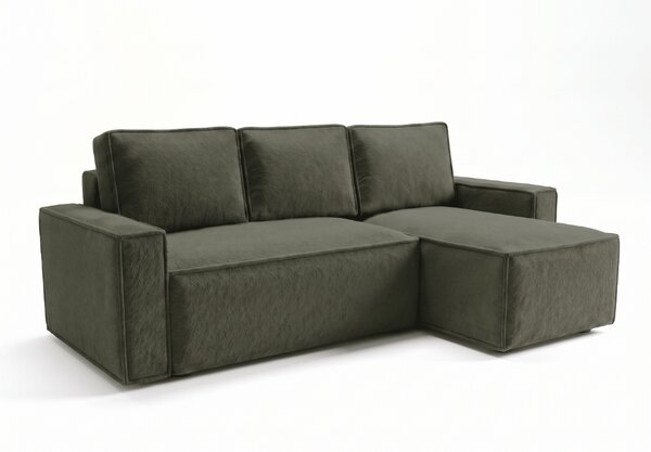 Rozkładana narożna sofa SMART BOUCLE 232x143 cm, ciemnozielona, uniwersalna