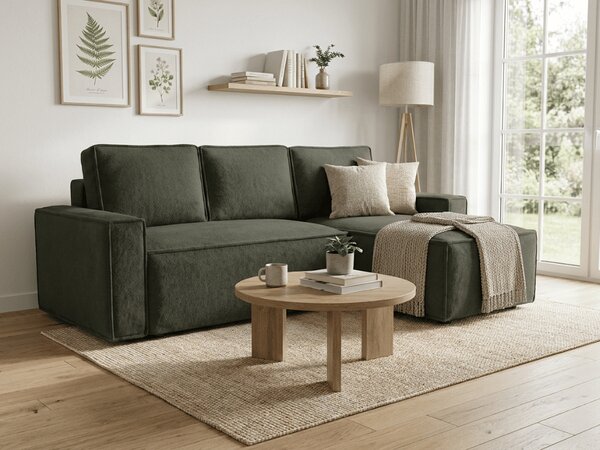 Rozkładana narożna sofa SMART BOUCLE 232x143 cm, ciemnozielona, uniwersalna