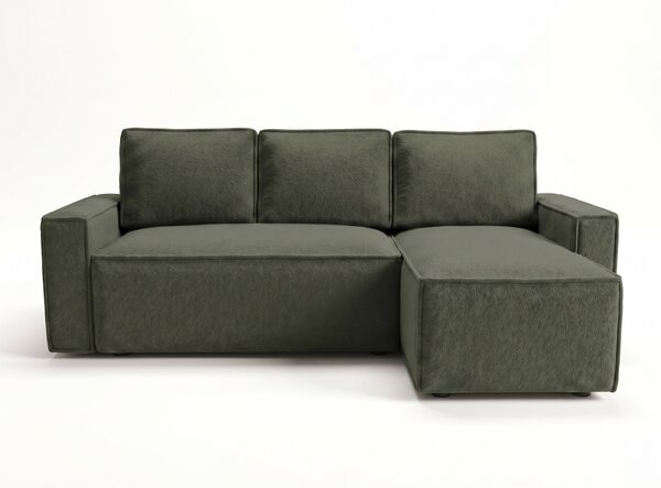 Rozkładana narożna sofa SMART BOUCLE 232x143 cm, ciemnozielona, uniwersalna