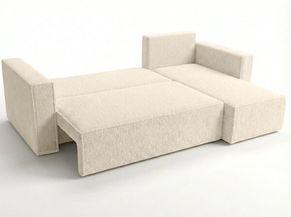 Rozkładana narożna sofa SMART BOUCLE 232x143 cm, kremowa, uniwersalna
