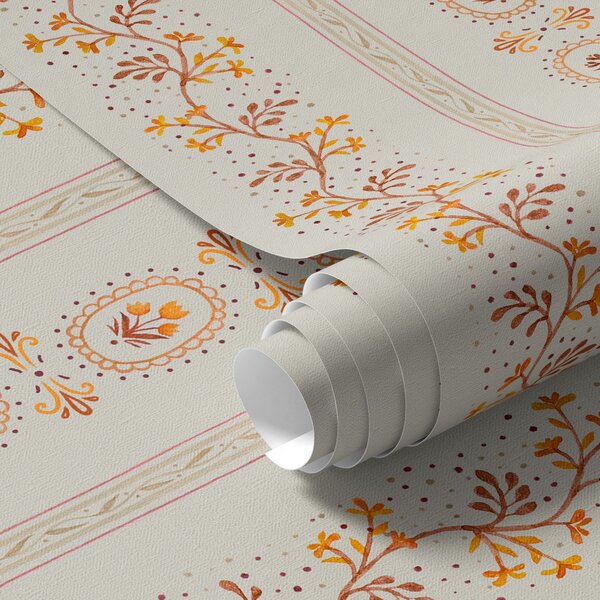 Tapety Delikatny geometryczny ornament z kwiatami i roślinami, Tapety Shabby Chic, a00031 : Uwalls.pl