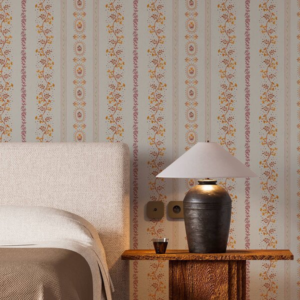 Tapety Delikatny geometryczny ornament z kwiatami i roślinami, Tapety Shabby Chic, a00031 : Uwalls.pl