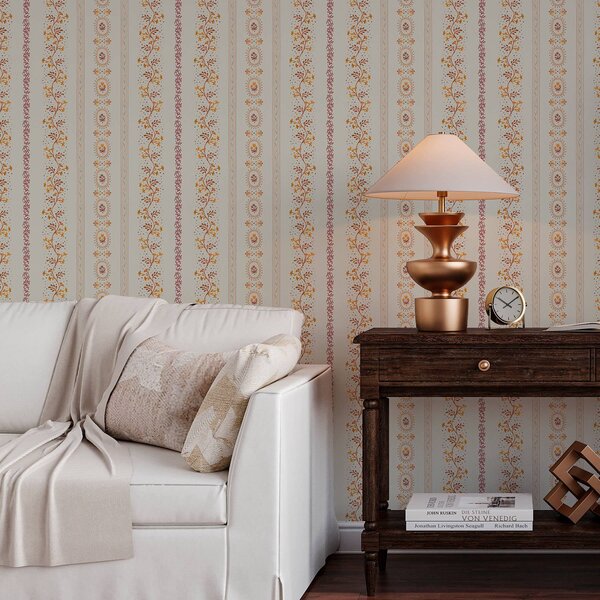 Tapety Delikatny geometryczny ornament z kwiatami i roślinami, Tapety Shabby Chic, a00031 : Uwalls.pl