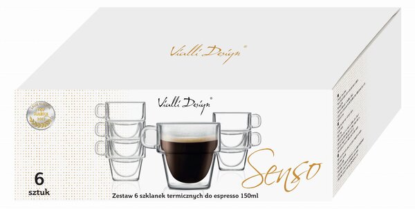 Komplet 6 szklanek do espresso z podwójną ścianką 150ml Senso Vialli Design