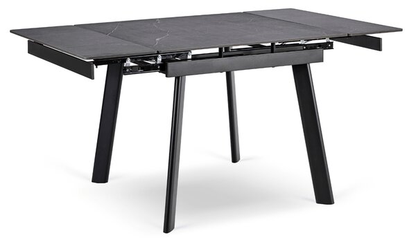 Stół Rozkładany Kwadratowy LARES 90-150 cm Ceramiczny Czarny Marmur/Czarny Nowoczesny