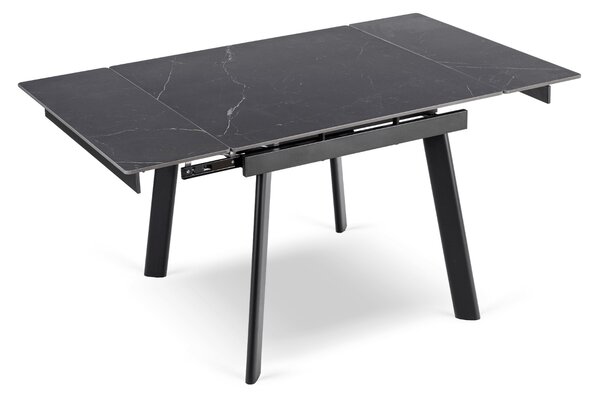 Stół Rozkładany Kwadratowy LARES 90-150 cm Ceramiczny Czarny Marmur/Czarny Nowoczesny