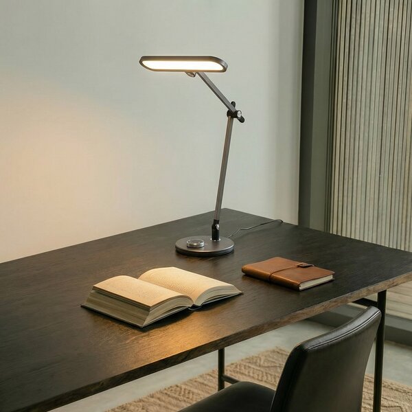 Lampa Stołowa Lindby, Elvir, ściemnialny, szary, jadalnia, aluminium, nowoczesny