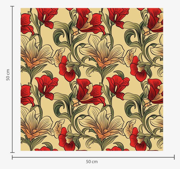 Tapety Jasne, poskręcane łodygi z liśćmi i czerwonymi kwiatami, Tapety Shabby Chic, a00075 : Uwalls.pl