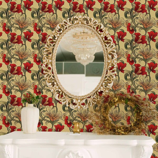 Tapety Jasne, poskręcane łodygi z liśćmi i czerwonymi kwiatami, Tapety Shabby Chic, a00075 : Uwalls.pl