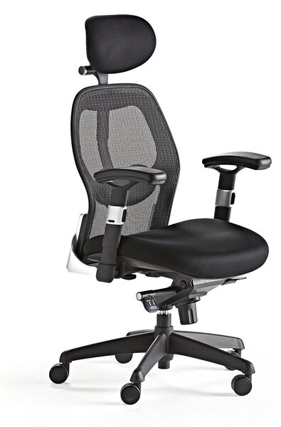 Krzesło biurowe SWANSEA, wysokie oparcie z siatki, czarny