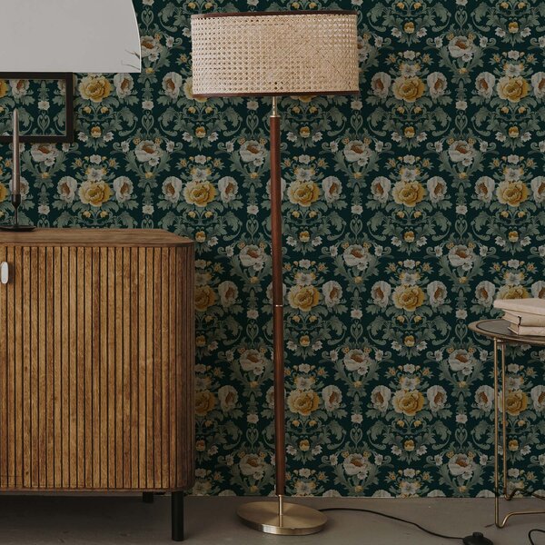 Tapety Żółte i białe kwiaty na ciemnym tle, Tapety Shabby Chic, a00089 : Uwalls.pl