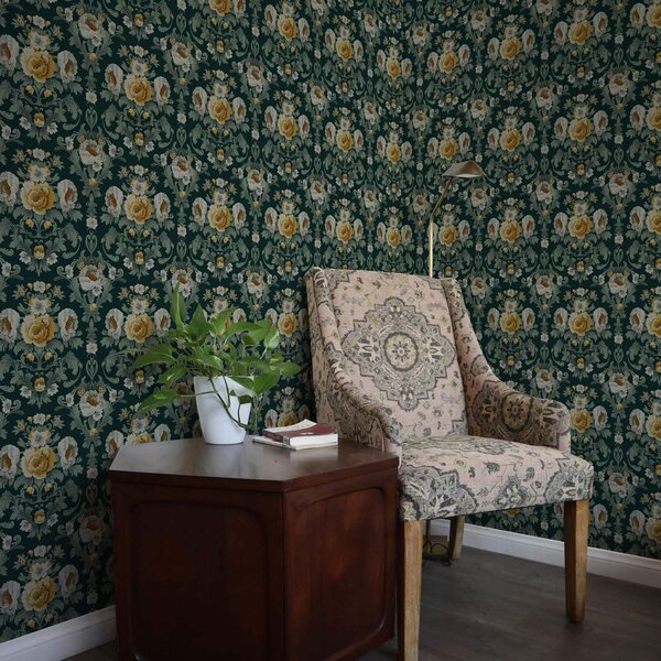 Tapety Żółte i białe kwiaty na ciemnym tle, Tapety Shabby Chic, a00089 : Uwalls.pl