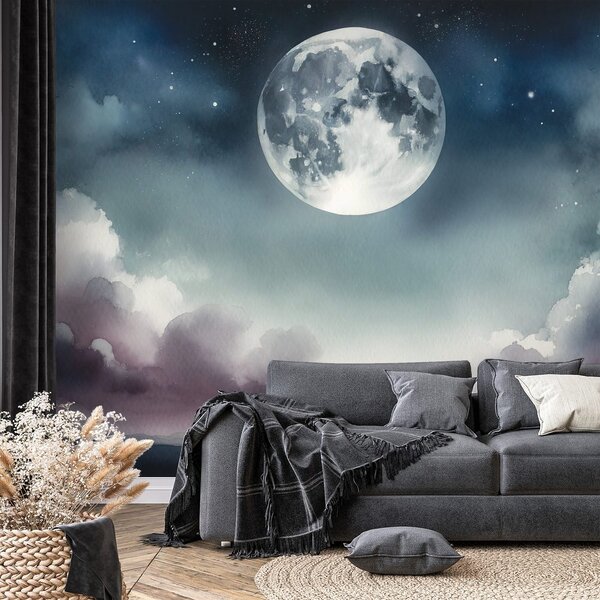 Fototapeta nocne niebo z księżycem i chmurami