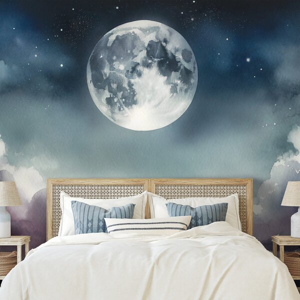 Fototapeta nocne niebo z księżycem i chmurami