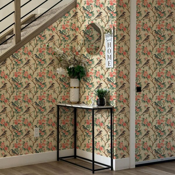 Tapety Małe ptaki na gałęziach z kwiatami na jasnym tle, Tapety Shabby Chic, a00093 : Uwalls.pl