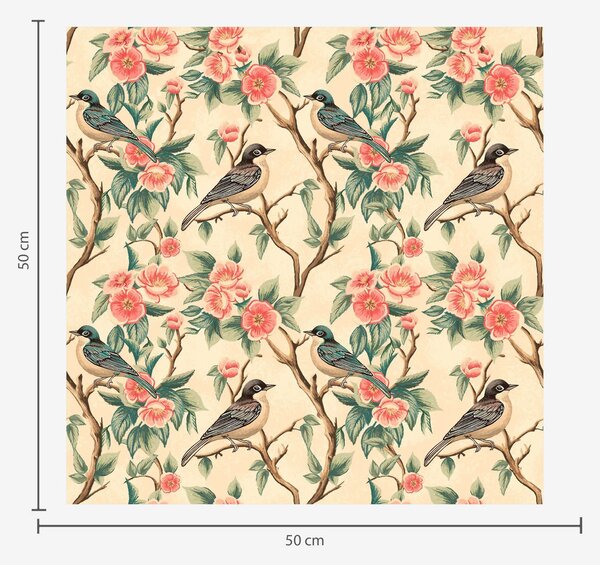 Tapety Małe ptaki na gałęziach z kwiatami na jasnym tle, Tapety Shabby Chic, a00093 : Uwalls.pl