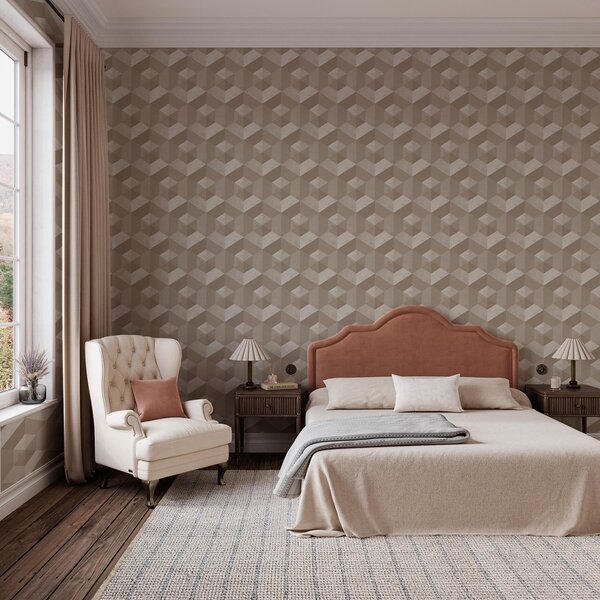 Tapety Sześciokąty w beżowych kolorach, Tapety w stylu skandynawskim, a00096 : Uwalls.pl