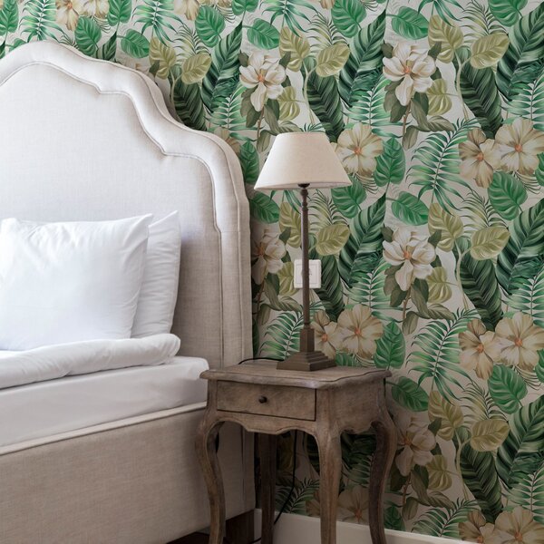 Tapety Kompozycja tropikalnych kwiatów i liści, Tapety Shabby Chic, a00099 : Uwalls.pl