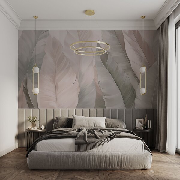 Fototapety Różowe i zielone delikatne tropikalne liście, Fototapety 3D, Fototapety 3d Kwiaty, w03598v1 : Uwalls.pl