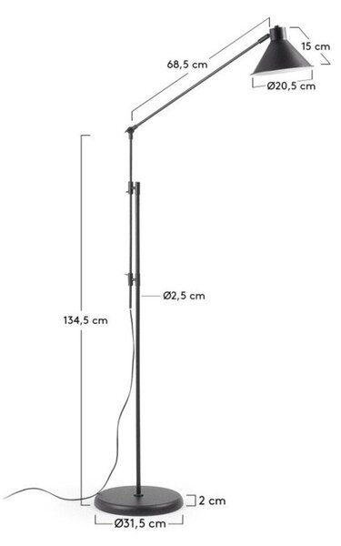 Czarna lampa stojąca z metalowym kloszem (wysokość 220 cm) Dione – Kave Home
