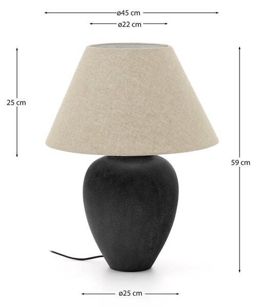 Czarno-beżowa lampa stołowa z tekstylnym kloszem (wysokość 60 cm) Mercadal – Kave Home