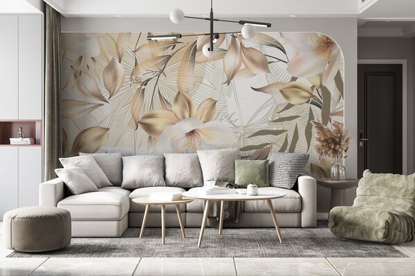 Fototapety Kwiaty i liście jaśminu, delikatne kolory, ilustracja botaniczna, kwiatowe tło, elegancki, Fototapety Abstrakcja, w08977 : Uwalls.pl