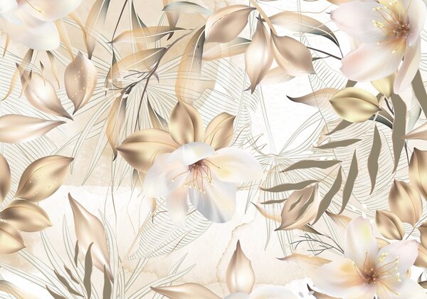 Fototapety Kwiaty i liście jaśminu, delikatne kolory, ilustracja botaniczna, kwiatowe tło, elegancki, Fototapety Abstrakcja, w08977 : Uwalls.pl