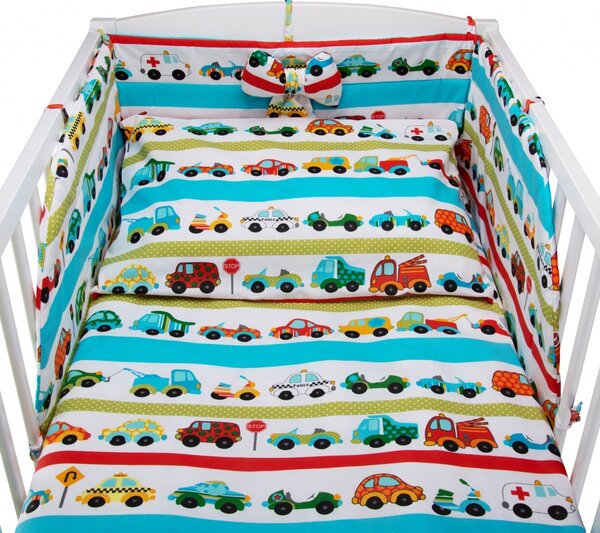 Pościel do łóżeczka dla dziecka w autka - bawełniana antyalergiczna - 120x90