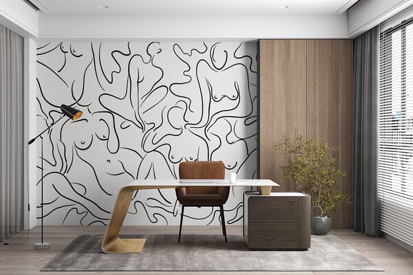 Fototapety Rysunek liniowy sylwetek kobiecych ciał, abstrakcja, kolor czarny, Fototapety Czarno-białe, w03755 : Uwalls.pl