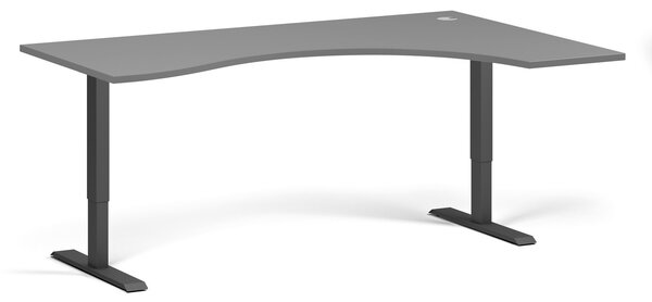 Ergonomiczne biurko z regulacją wysokości, 180x120 cm, 1 silnik, L/P, czarna podstawa, grafit