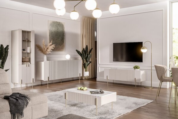 Szafka RTV Malmi 150 cm - kaszmir / crema bianca / złote nóżki