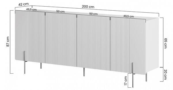 Komoda Malmi 200 cm czterodrzwiowa - kaszmir / crema bianca / złote nóżki