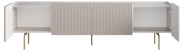 Szafka RTV Malmi 200 cm - kaszmir / crema bianca / złote nóżki