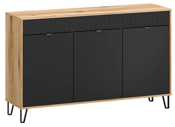 Komoda trzydrzwiowa na nóżkach dąb evok + czarny P7-M65