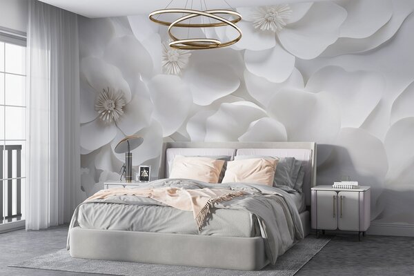 Fototapety Białe kwiaty o delikatnych płatkach, ułożone w gęste kiście, tworzące wrażenie, Fototapety 3D, Fototapety 3d Kwiaty, w09053 : Uwalls.pl