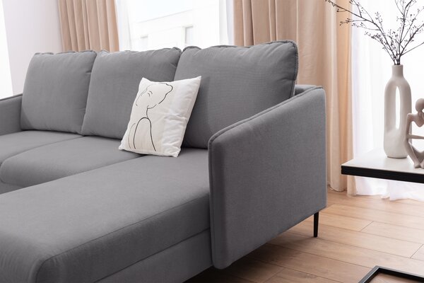 Narożnik Movani z funkcją spania prawostronny - szara plecionka Loft 19 / czarne nogi