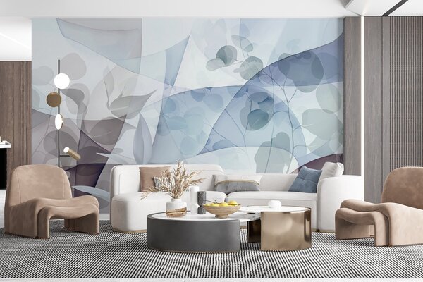 Fototapety Abstrakcyjna ilustracja botaniczna z liśćmi eukaliptusa i geometrycznymi kształtami w, Fototapety Abstrakcja, w09061 : Uwalls.pl