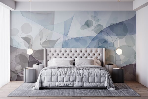 Fototapety Abstrakcyjna ilustracja botaniczna z liśćmi eukaliptusa i geometrycznymi kształtami w, Fototapety Abstrakcja, w09061 : Uwalls.pl